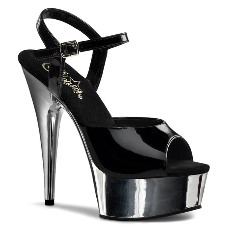 Pleaser Delight-609 Women\'s Platform Heels Sandals Black / Silver | NZ MIUBYN