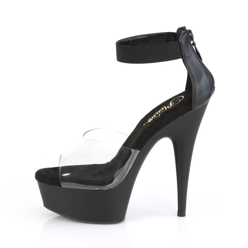 Pleaser Delight-624 Women's Platform Heels Sandals Black / Clear | NZ MSYRPO