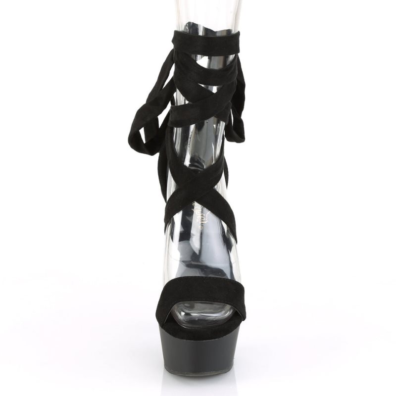 Pleaser Delight-671 Suede Women's Platform Heels Sandals Black | NZ IYOCTJ