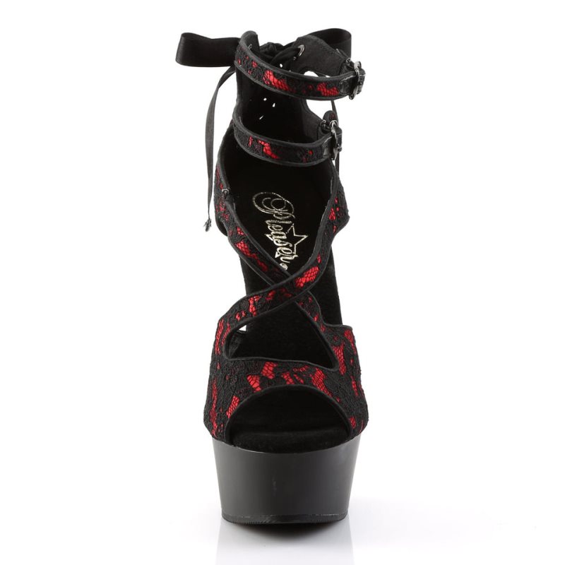 Pleaser Delight-678LC Women's Platform Heels Sandals Red / Black | NZ ERZQVG