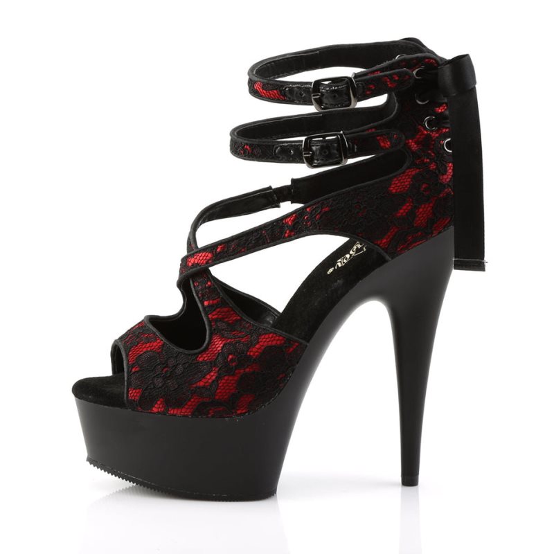 Pleaser Delight-678LC Women's Platform Heels Sandals Red / Black | NZ ERZQVG