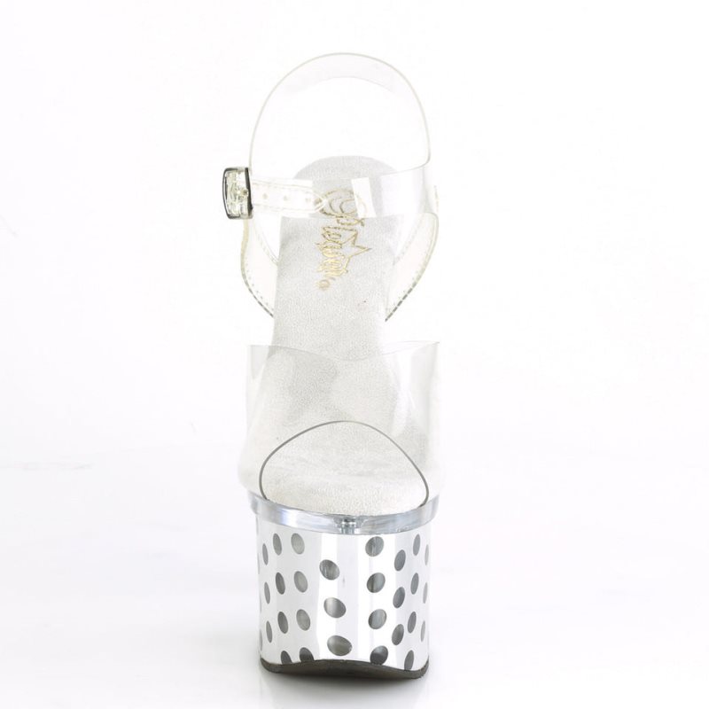 Pleaser Discolite-708DOTS Women's Platform Heels Sandals Silver / Clear | NZ RVLCTA