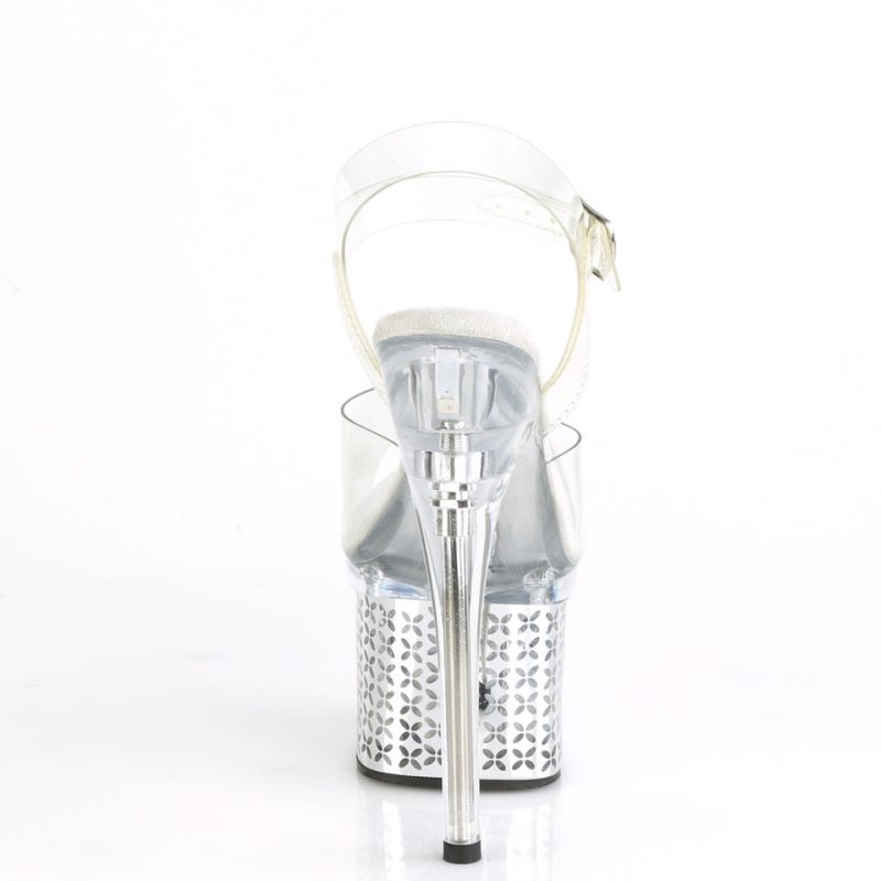 Pleaser Discolite-708FLP Women's Platform Heels Sandals Silver / Clear | NZ GCIUVQ