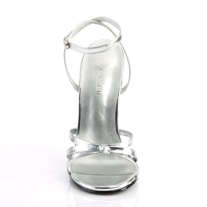 Pleaser Domina-108 Vegan Leather Women's Heels Sandals Silver | NZ QHUIBG