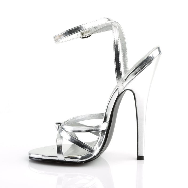 Pleaser Domina-108 Vegan Leather Women's Heels Sandals Silver | NZ QHUIBG