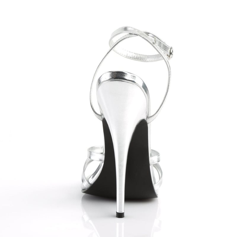 Pleaser Domina-108 Vegan Leather Women's Heels Sandals Silver | NZ QHUIBG
