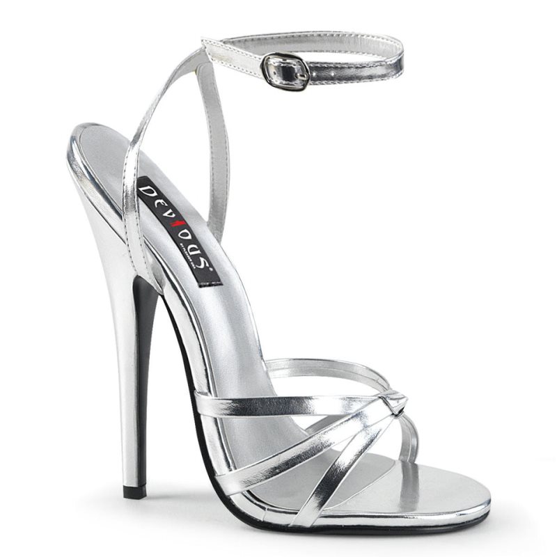 Pleaser Domina-108 Vegan Leather Women\'s Heels Sandals Silver | NZ QHUIBG