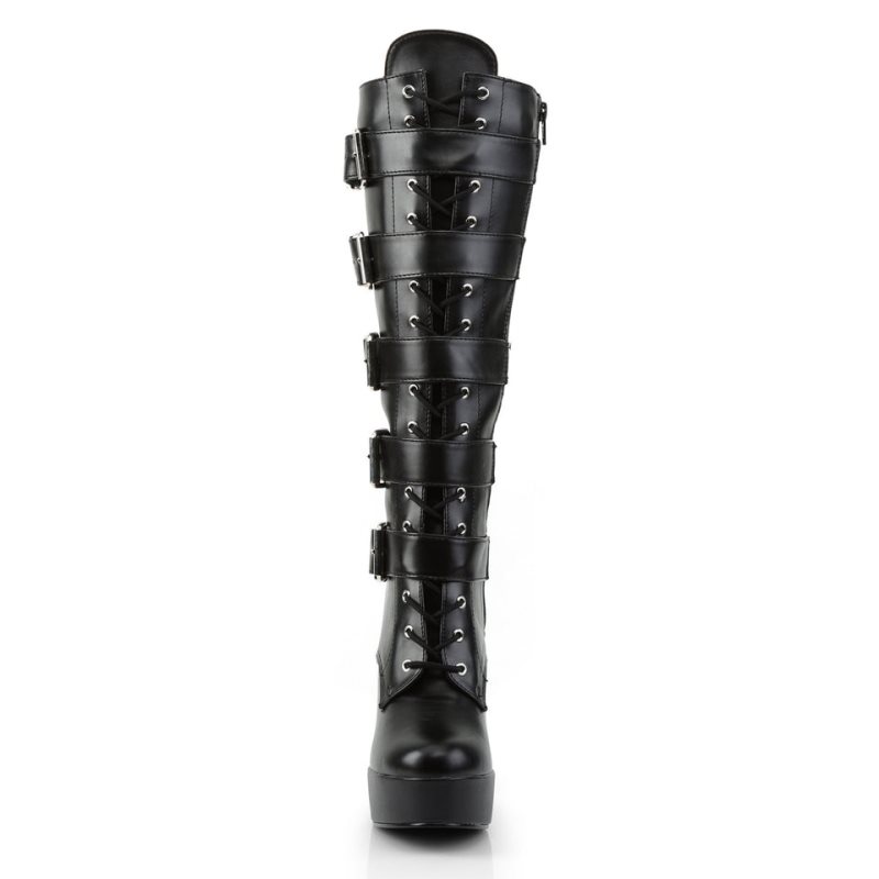 Pleaser Electra-2042 Vegan Leather Women's Knee-high Boots Black | NZ BYCLOG