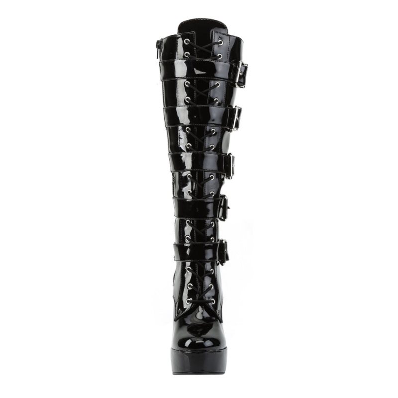 Pleaser Electra-2042 Women's Knee-high Boots Black | NZ MQOGBI