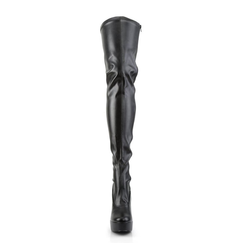 Pleaser Electra-3000Z Vegan Leather Women's Thigh High Boots Black | NZ DFMGNA