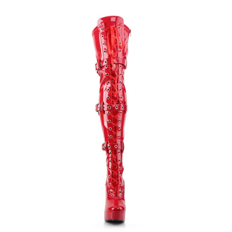 Pleaser Electra-3028 Women's Thigh High Boots Red | NZ IXNGVS
