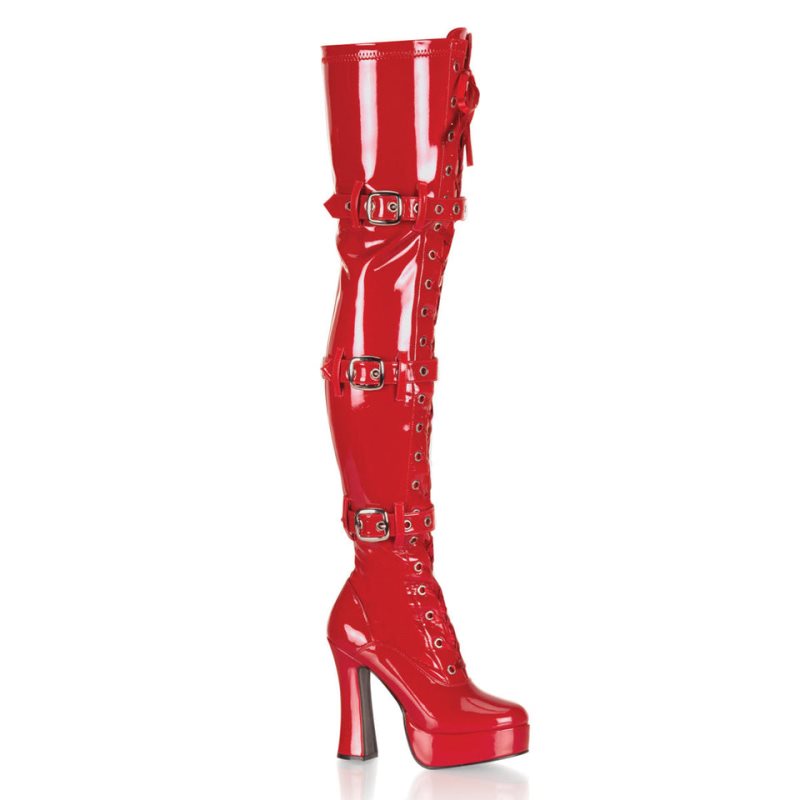 Pleaser Electra-3028 Women\'s Thigh High Boots Red | NZ IXNGVS