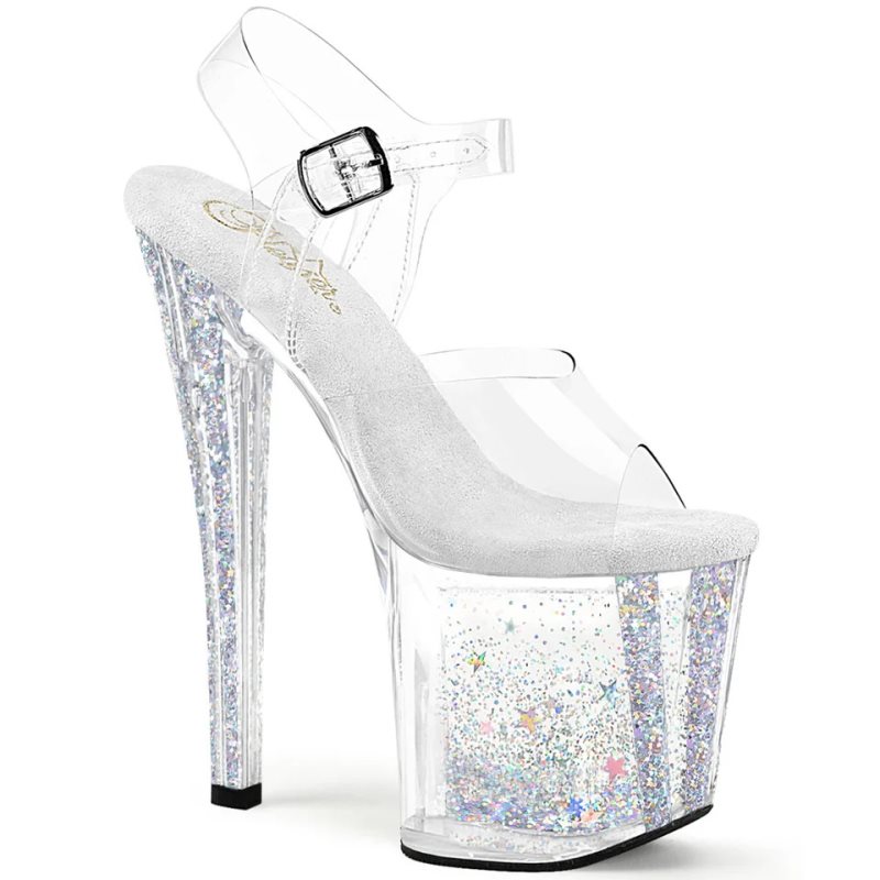 Pleaser Enchant-708AQUA-04 Women\'s Platform Heels Sandals Silver / Clear | NZ YIDFMK