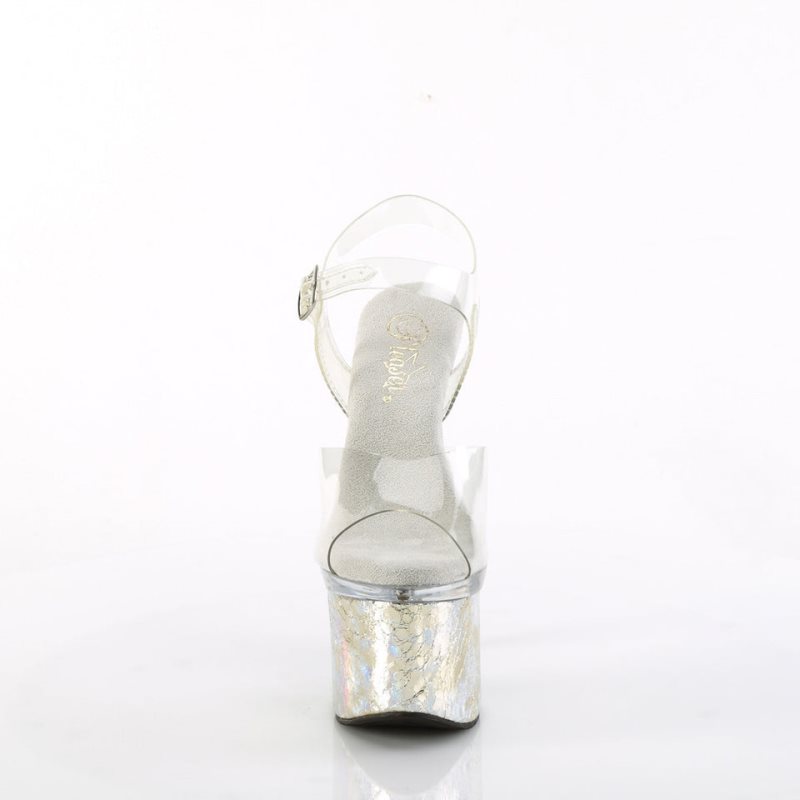 Pleaser Esteem-708CK Women's Platform Heels Sandals Silver / Clear | NZ VTOMBN