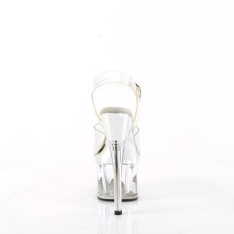 Pleaser Esteem-708 Women's Platform Heels Sandals Silver / Clear | NZ BOZUVM