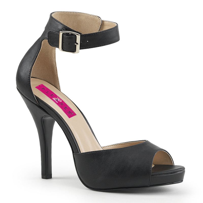 Pleaser Eve-02 Vegan Leather Women\'s Heels Sandals Black | NZ UQPYNF
