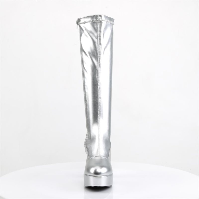 Pleaser Exotica-2000 Women's Knee-high Boots Silver | NZ ZQFDGU
