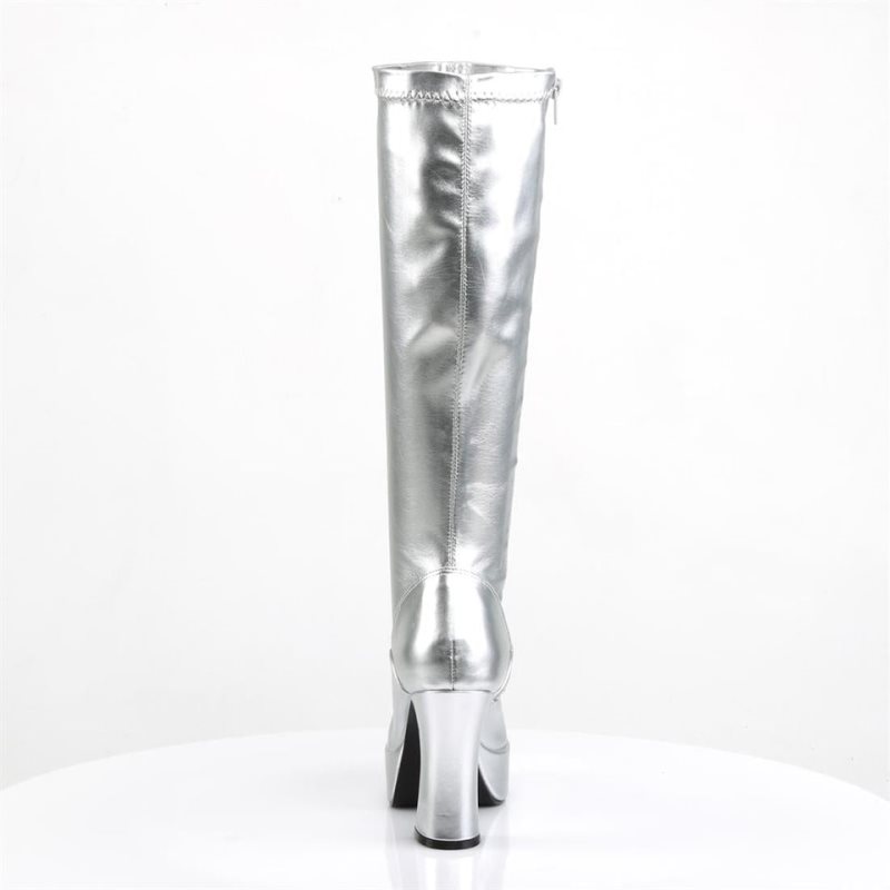 Pleaser Exotica-2000 Women's Knee-high Boots Silver | NZ ZQFDGU