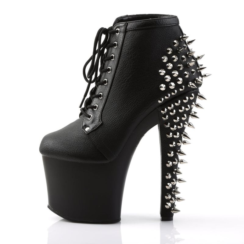 Pleaser Fearless-700-28 Vegan Leather Women's Heels Boots Black | NZ VNCMWZ