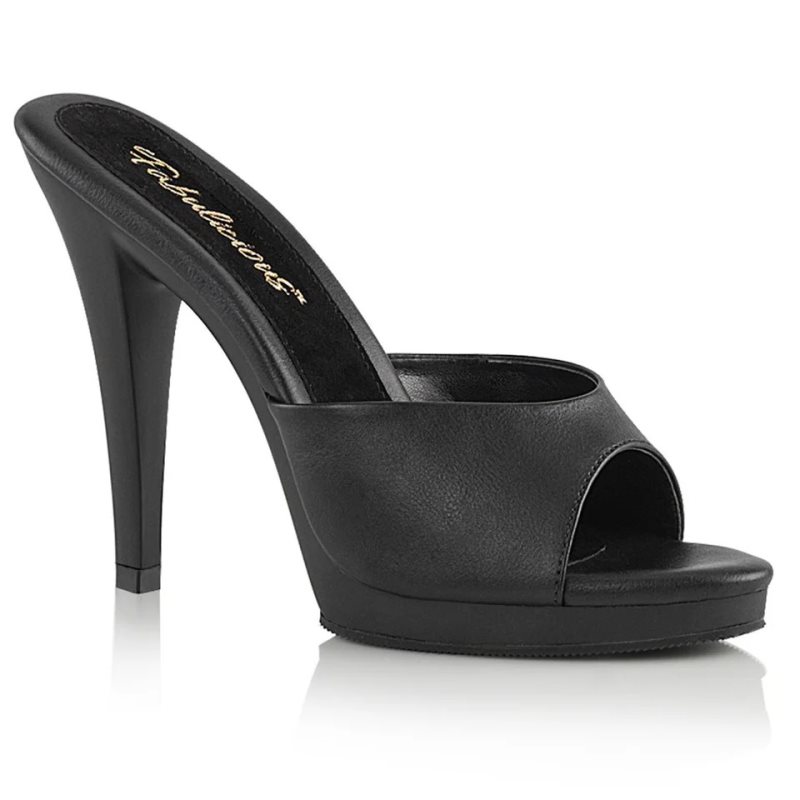 Pleaser Flair-401-2 Vegan Leather Women\'s Platform Slides Black | NZ QKUJIM