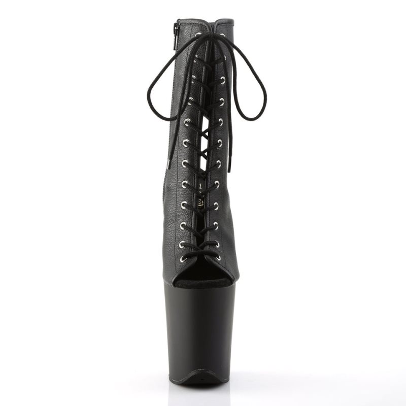 Pleaser Flamingo-1016 Vegan Leather Women's Heels Boots Black | NZ BCWJNQ