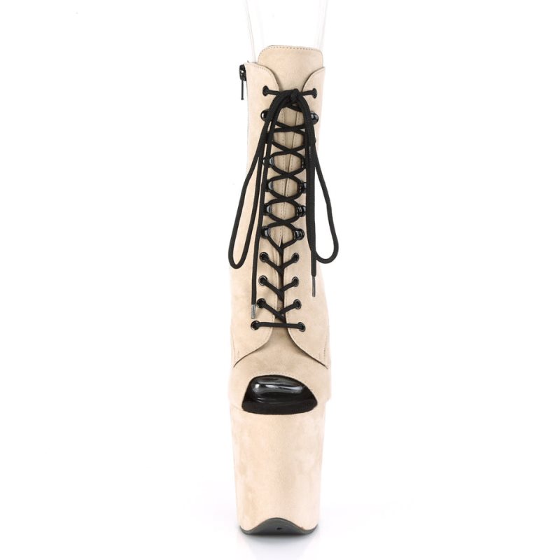 Pleaser Flamingo-1021FS Women's Heels Boots Beige | NZ NQKUAZ