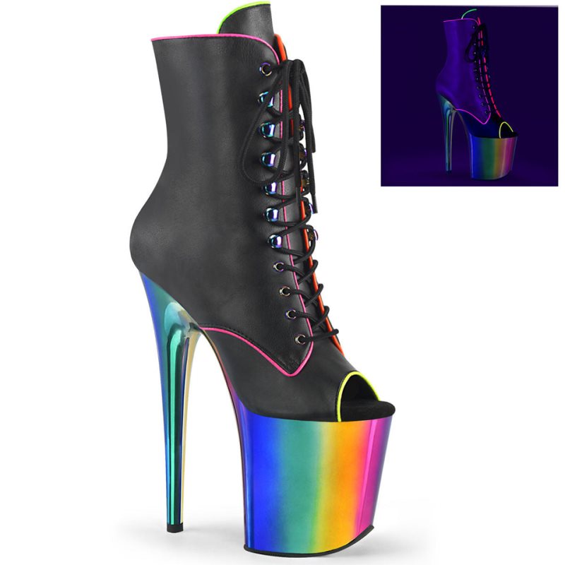Pleaser Flamingo-1021RC-02 Women\'s Heels Boots Black / Multicolor | NZ LIMJRE