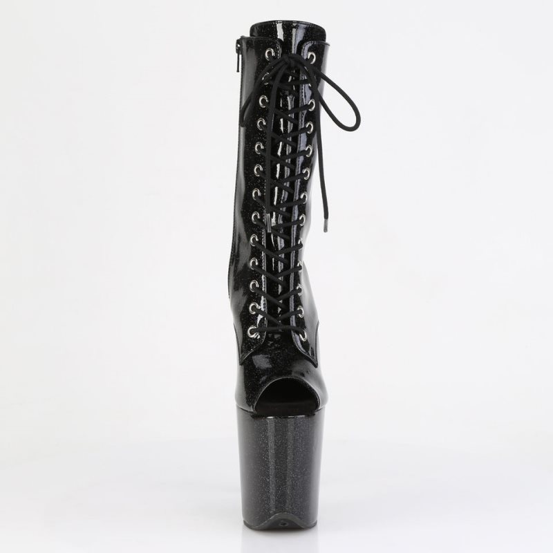 Pleaser Flamingo-1041GP Glitter Women's Heels Boots Black | NZ OKZQFV