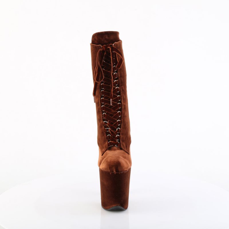 Pleaser Flamingo-1045VEL Women's Heels Boots Dark Brown | NZ XKOEUV