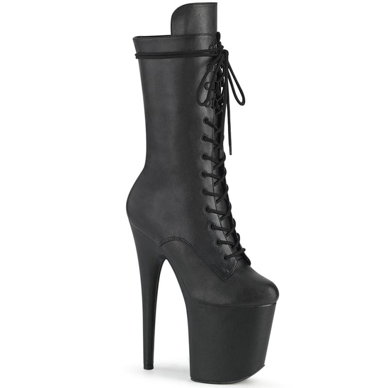 Pleaser Flamingo-1050WR Vegan Leather Women\'s Heels Boots Black | NZ QPWSIH