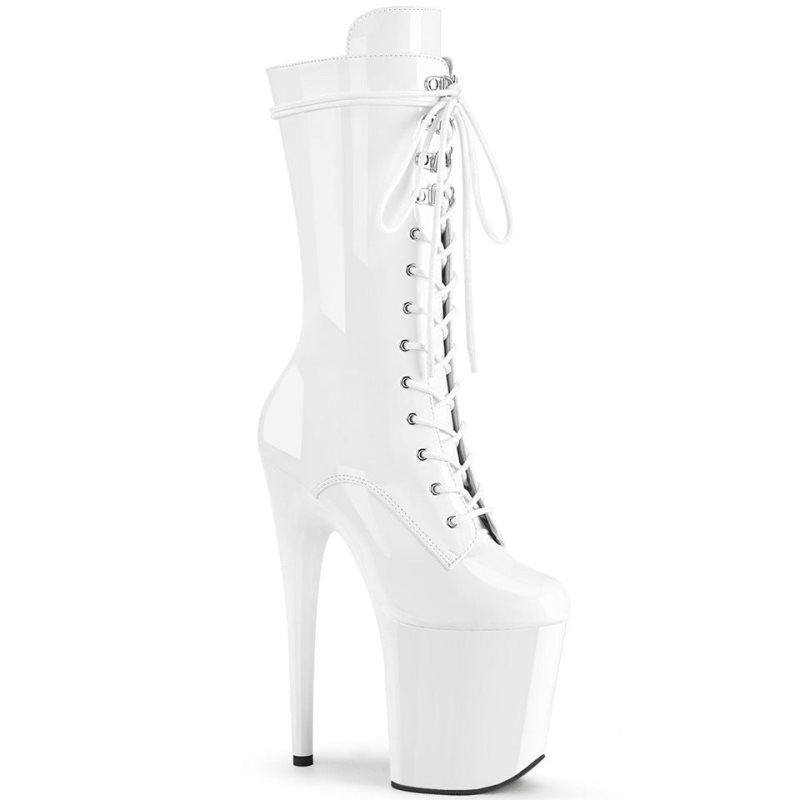 Pleaser Flamingo-1050 Women\'s Heels Boots White | NZ QUBYGW
