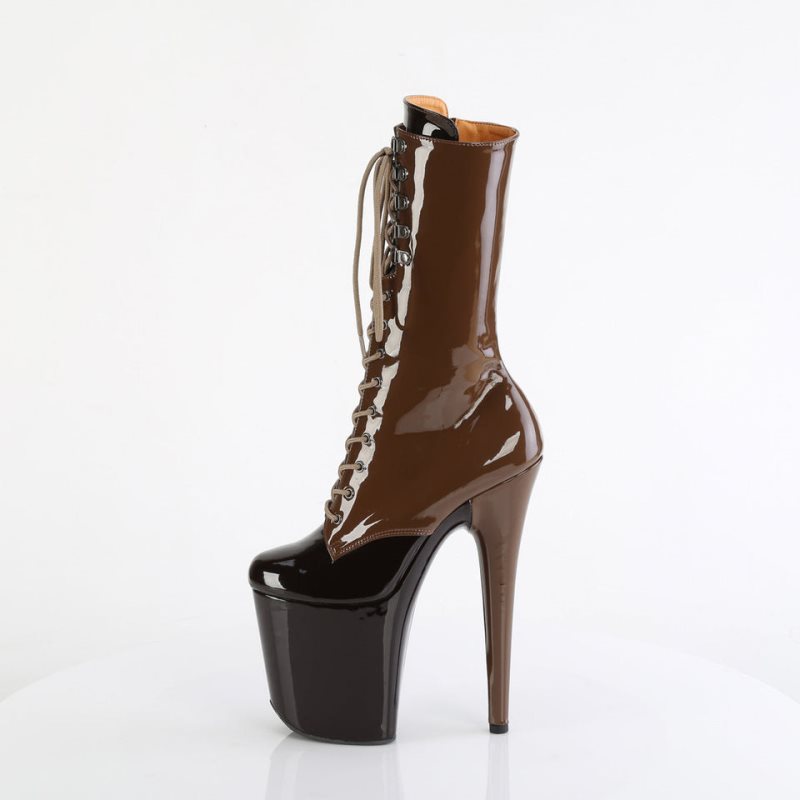 Pleaser Flamingo-1054DC Women's Heels Boots Coffee / Dark Brown | NZ IREQXM