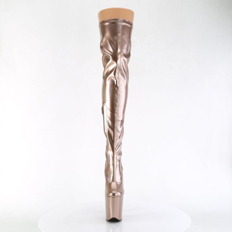 Pleaser Flamingo-3000HWR Women's Thigh High Boots Rose Gold | NZ TJKENX