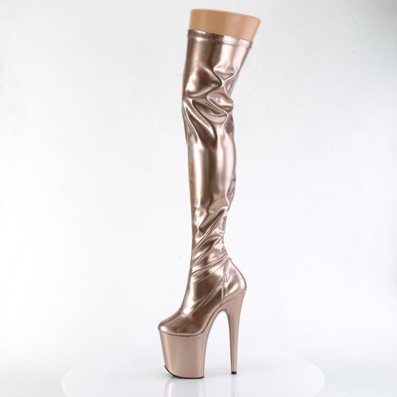 Pleaser Flamingo-3000HWR Women's Thigh High Boots Rose Gold | NZ TJKENX