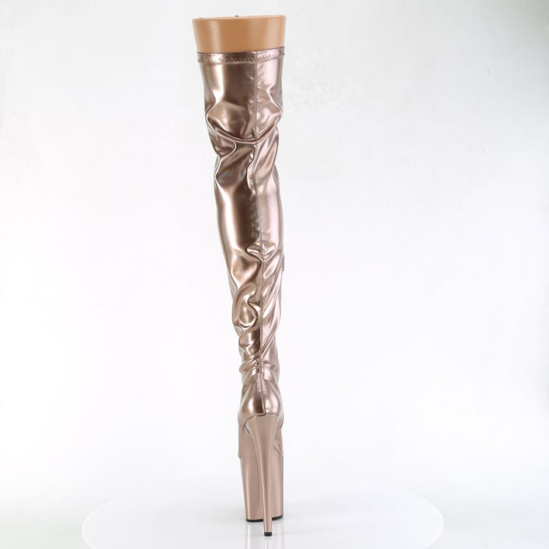 Pleaser Flamingo-3000HWR Women's Thigh High Boots Rose Gold | NZ TJKENX