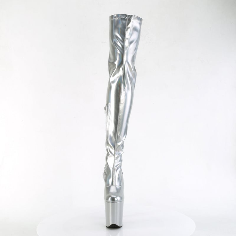 Pleaser Flamingo-3000HWR Women's Thigh High Boots Silver | NZ ZYUDRP