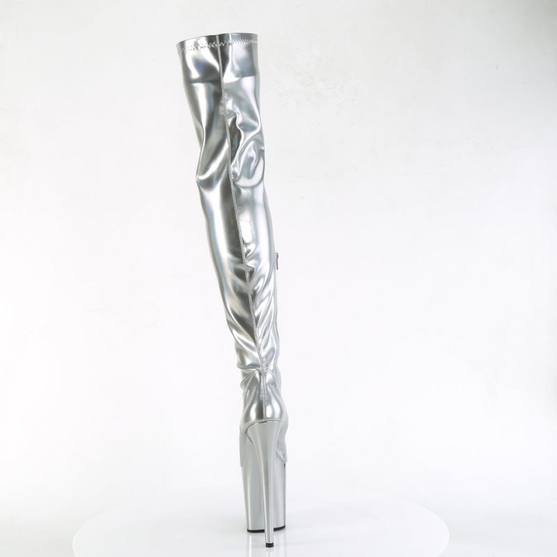 Pleaser Flamingo-3000HWR Women's Thigh High Boots Silver | NZ ZYUDRP