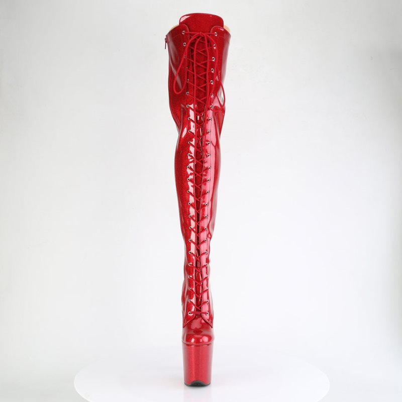 Pleaser Flamingo-3020GP Glitter Women's Thigh High Boots Red | NZ HRCXEP
