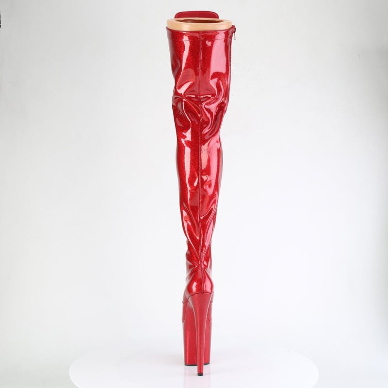 Pleaser Flamingo-3020GP Glitter Women's Thigh High Boots Red | NZ HRCXEP