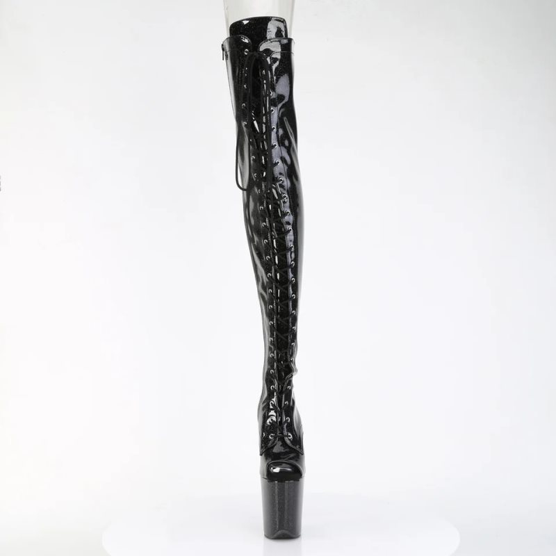Pleaser Flamingo-3021GP Glitter Women's Thigh High Boots Black | NZ ZKDYFJ