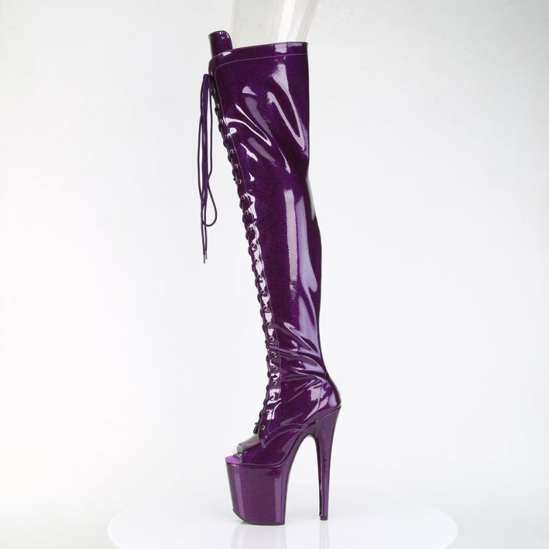 Pleaser Flamingo-3021GP Glitter Women's Thigh High Boots Purple | NZ TLWPOG