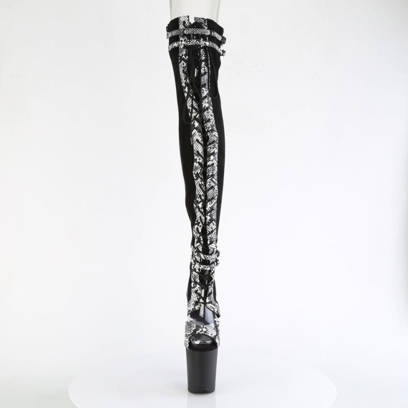 Pleaser Flamingo-3027SP Suede Women's Thigh High Boots Black | NZ YBSDTH