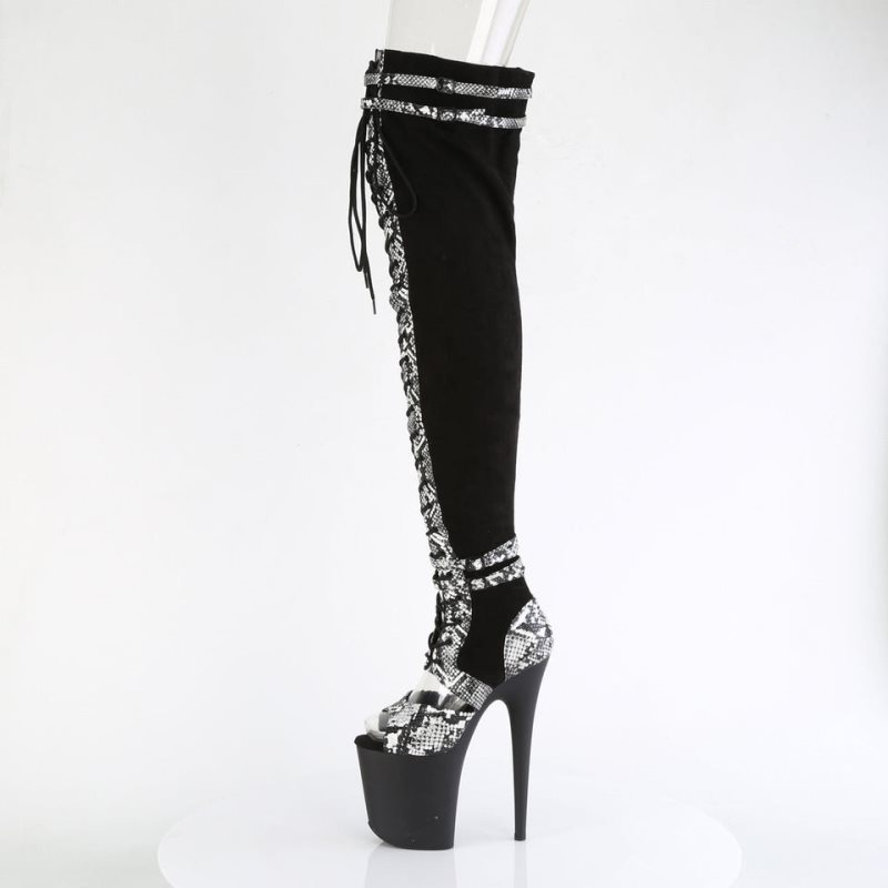 Pleaser Flamingo-3027SP Suede Women's Thigh High Boots Black | NZ YBSDTH