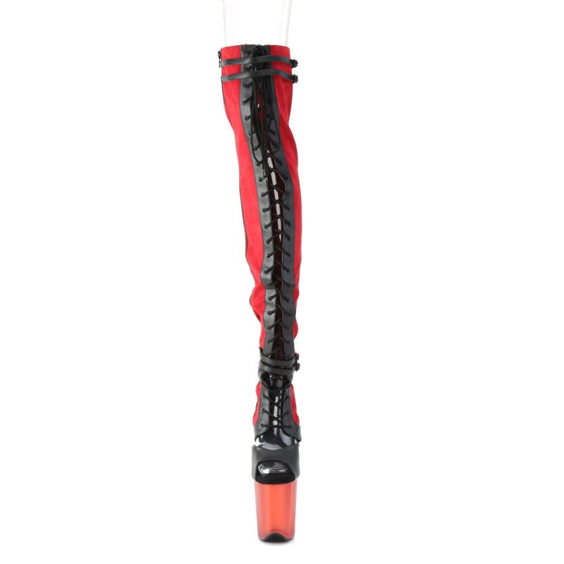 Pleaser Flamingo-3027 Women's Thigh High Boots Red | NZ PAREQS