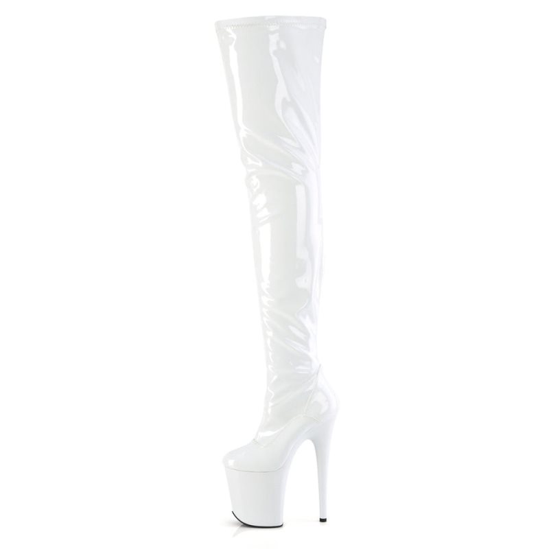 Pleaser Flamingo-4000 Women's Thigh High Boots White | NZ HLAJTN