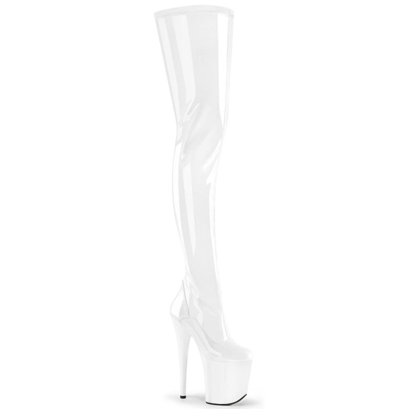 Pleaser Flamingo-4000 Women\'s Thigh High Boots White | NZ HLAJTN