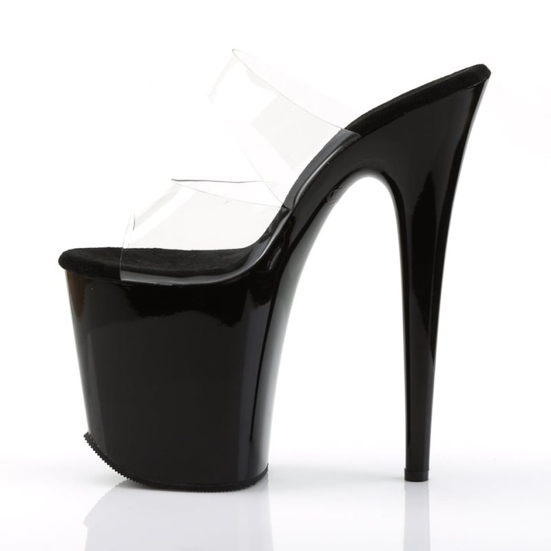 Pleaser Flamingo-802 Women's Platform Slides Black / Clear | NZ TVFJEZ