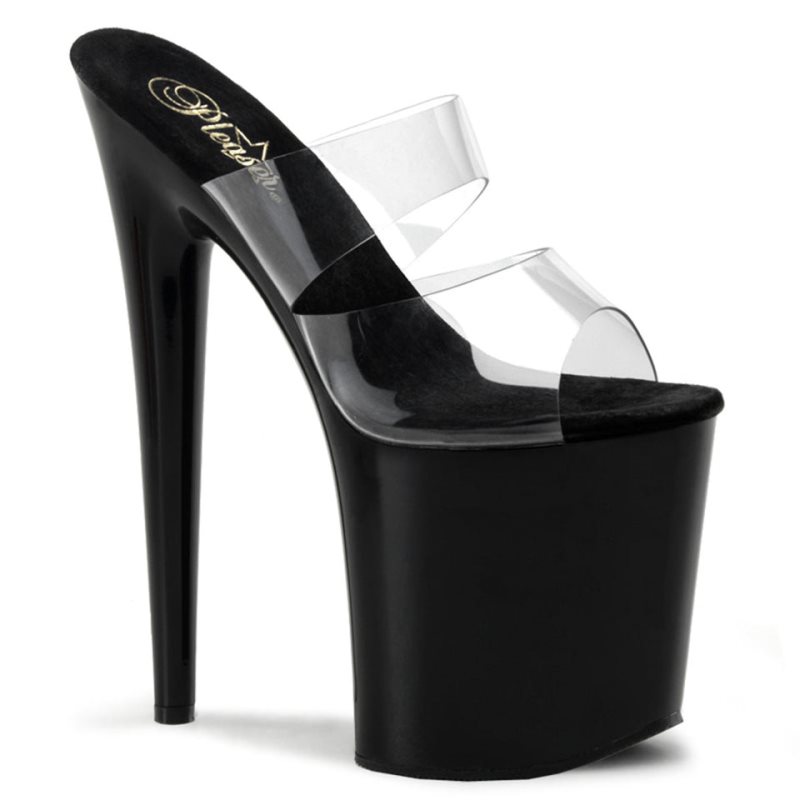 Pleaser Flamingo-802 Women\'s Platform Slides Black / Clear | NZ TVFJEZ