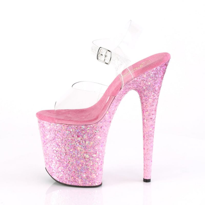 Pleaser Flamingo-808CF Women's Platform Heels Sandals Pink / Clear | NZ VRCXSW