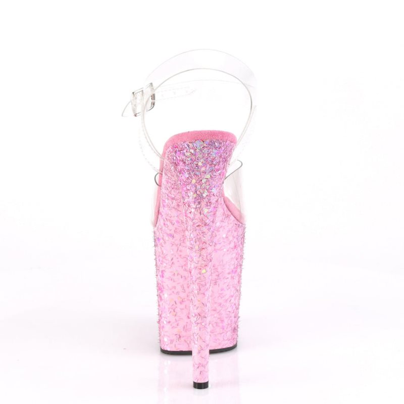 Pleaser Flamingo-808CF Women's Platform Heels Sandals Pink / Clear | NZ VRCXSW